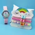 Close-up of kids quartz watch with floral dial and colorful beaded bow bracelets - Style 1 (1) / Pink Flower