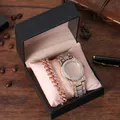 Luxurious rose gold crystal watch and bracelet gift set with sparkling stone settings - Rose Gold / With Cuban Link Bracelet / With Gift Box