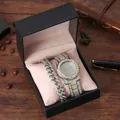 Luxury rhinestone watch and Cuban chain bracelet set in a premium black gift box - Two-Tone Gold / With Cuban Link Bracelet / With Gift Box