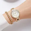 Orologio al quarzo dorato di lusso con quadrante romano e bracciale a cuore con strass - Oro + Braccialetto