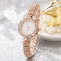 Luxury rose gold women's quartz watch set with rhinestones and floral dial - Quartz Watch / Rose Gold