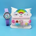 Kids purple silicone watch and colorful beaded bracelet set with mermaid charms - Purple Mermaid