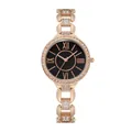Detail of rose gold watch with black Roman dial and crystal-encrusted bezel accents - Rose Gold Single Watch