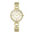 Luxurious gold-tone women's quartz watch with crystal accents and Roman numeral dial - Gold Single Watch