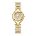Macro di un orologio al quarzo dorato di lusso con cassa a doppio ovale in cristallo - Solo orologio / Oro