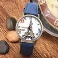 Orologio al quarzo vintage in bronzo con quadrante Tour Eiffel e cinturino in denim - Blu scuro