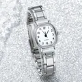 Montre à quartz argentée pour femme avec cadran carré et bracelet en acier inoxydable - Carré Chiffres Arabes / Cadran Blanc Argenté