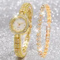 Luxury gold quartz watch and bracelet set with sparkling crystals for women - Watch And Bracelets / Gold
