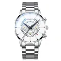 Détail de la montre Geneva argentée avec affichage du calendrier et cadran blanc élégant - Montre Seule / Boîtier Argenté Cadran Blanc