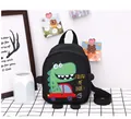 Black toddler backpack featuring a green dinosaur cartoon and adjustable straps - Black