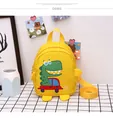 Yellow toddler dinosaur backpack with Follow Me Dude cartoon for boys and girls - Yellow