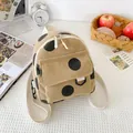 Polka dot corduroy mini backpack for women in beige and black with adjustable straps - Khaki