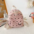 Pink corduroy mini floral backpack with adjustable straps and durable resin zippers - Flower Style / Pink