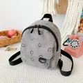 Mini zaino in velluto a coste grigio con motivo smiley e spallacci regolabili - Grigio