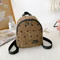 Brown corduroy mini backpack with black floral prints and adjustable woven straps - Flower Style / Brown