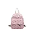 Pink corduroy mini backpack for women with cute cartoon rabbit print and zip closure - Style 2 Pink
