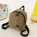 Brauner Cord-Mini-Rucksack mit schwarzen Smileys und Doppelreißverschluss - Braun