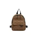 Brown corduroy mini backpack with black rabbit prints and adjustable nylon straps - Style 2 Brown