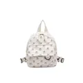 Mini white corduroy backpack with cute black rabbit print for women and students - Style 2 White