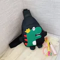 Sac de poitrine noir pour enfants avec imprimé dinosaure de dessin animé vert mignon - Noir