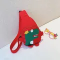 Sac bandoulière enfant rouge mignon avec dinosaure vert et sangle réglable confort - Rouge
