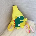 Sac de poitrine jaune mignon pour enfants avec motif de dinosaure vert brodé - Jaune