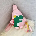 Sac de poitrine dinosaure rose pour enfants avec bandoulière réglable en rose - Rose
