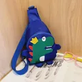 Sac de poitrine bleu foncé pour enfants avec broderie dinosaure et sangle réglable - Bleu