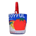 Cute canvas bucket bag with colorful tiger illustration and red handles - Strawberry