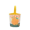 Lucky tiger illustration bucket bag in cream canvas with green base and yellow handle - Great Luck and Prosperity