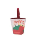 White canvas bucket bag with red handles and tiger persimmon illustration - Persimmon Good Luck