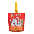 Red canvas bucket bag with cute cat illustrations and yellow handles for daily use - Red
