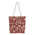 Borsa tote in tela rosso scuro con stampa di lettere e manici in corda bianca - Stile Lettera Rosso