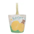 Lucky bear bucket bag in cream canvas with cute cartoon illustrations and top handle - Lemon Lucky (Magnetic)
