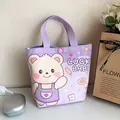 Cute purple canvas bucket bag featuring a lucky baby bear illustration and pink snap button - Purple Bear