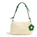 Sac à bandoulière blanc crème à texture bulles avec bandoulière verte et breloque fleur - Blanc et Vert