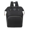 Black multifunctional diaper backpack with golden zippers and durable top handle - Black