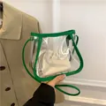 Borsa a tracolla in PVC trasparente verde con sacchetto interno in tela bianca - Verde