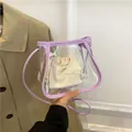 Borsa a tracolla trasparente in PVC con bordo viola e custodia interna con coulisse - Viola
