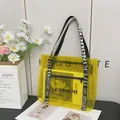 Transparent yellow PVC tote bag with letter print straps and interior fashion magazine - Yellow