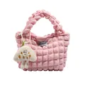 Pink bubble texture handbag for women with a cute plush mushroom charm and logo label - Single Bag / Pink