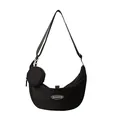 Large black nylon crescent crossbody bag with adjustable strap and small round coin pouch - Black
