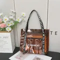 Transparent brown jelly tote bag with fashion letter print and webbed shoulder straps - Coffee