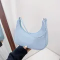 Minimalist light blue crescent armpit bag with zipper closure for women in summer - Blue