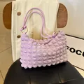 Chic purple pleated shoulder bag with unique bubble texture and slim leather strap - Purple