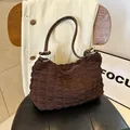 Brown ruched armpit bag with pleated fabric and stylish knot detail strap - Brown