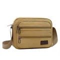 Men's khaki canvas crossbody bag with multiple zipper pockets and adjustable strap - Khaki