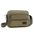 Army green canvas crossbody bag with multiple zippered pockets and adjustable strap - Green
