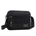 Men's durable black canvas crossbody bag with multi-layer zipper pockets for daily use - Black