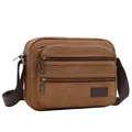 Brown canvas crossbody bag with three zipper pockets and durable shoulder strap - Coffee
